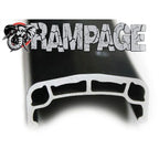Cross-section of a black BMX Rampage bike rim with internal support structure, Rampage logo visible.