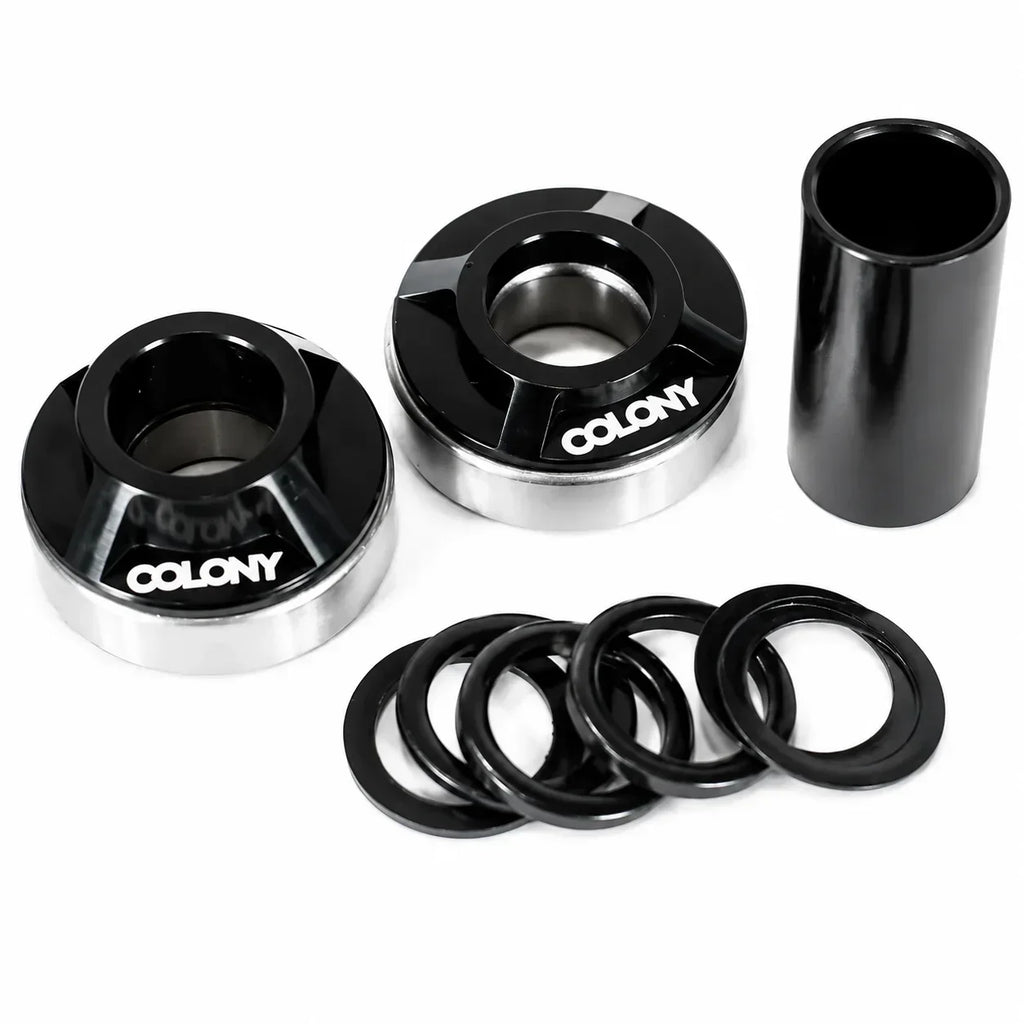 Kit de moyeux BMX Colony noir et argent avec rondelles d'ajustement