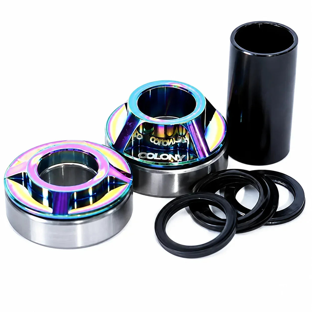 Kit de direction BMX Colony avec cuvettes irisées, roulements et joints d'étanchéité noirs