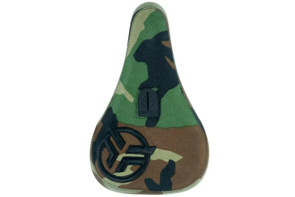 Selle BMX camouflage avec logo brodé, design militaire pour vélo freestyle