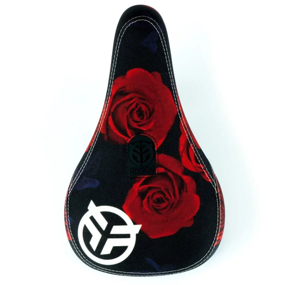 Selle de BMX noire avec motif de roses rouges et logo blanc