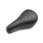 Selle BMX noire matelassée avec logo doré, design ergonomique pour vélo de rue et tricks