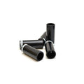 Black BMX sleeve pegs set, glossy finish, stacked on white background.