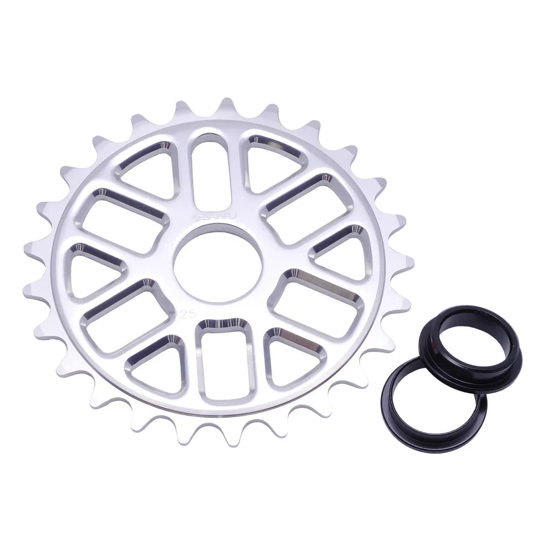 Couronne BMX en aluminium avec joints noirs, design perforé pour performance et légèreté