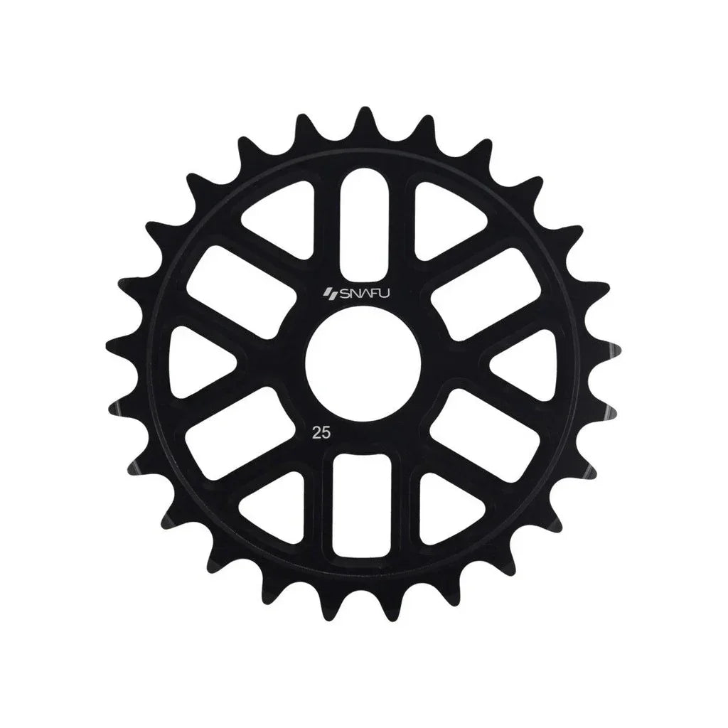 Couronne BMX noir 25 dents, design perforé, marque SNAFU, pour vélo freestyle
