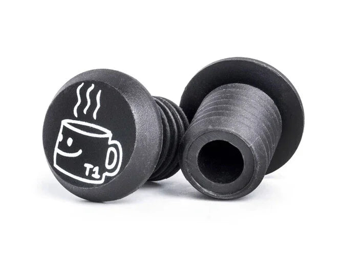 Bouchons de fourche BMX noirs avec motif tasse à café souriante, design T1 pour vélo freestyle