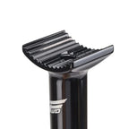 Poteau de selle BMX noir avec rainures et logo blanc