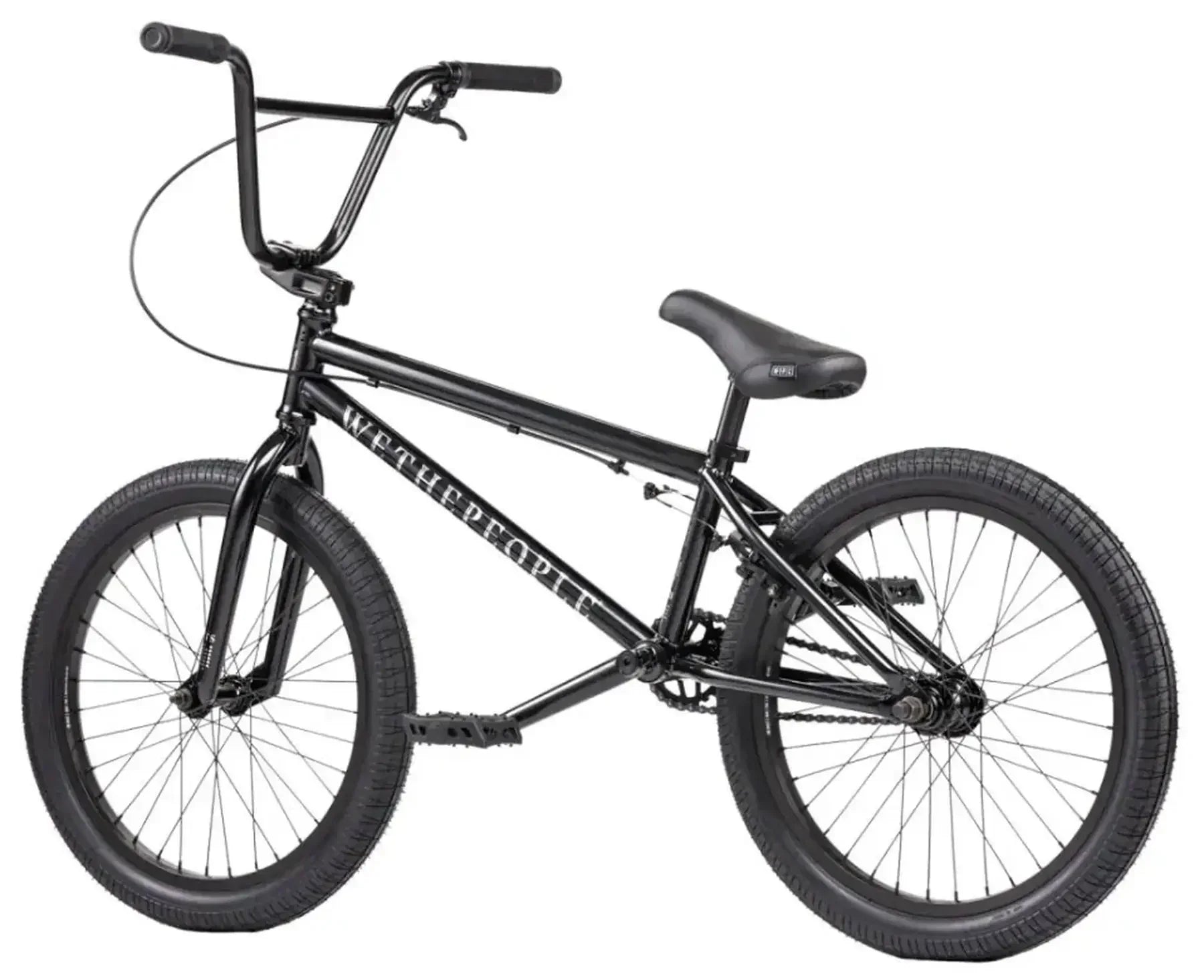 Vélo BMX noir complet avec cadre WE THE PEOPLE, idéal pour tricks et freestyle