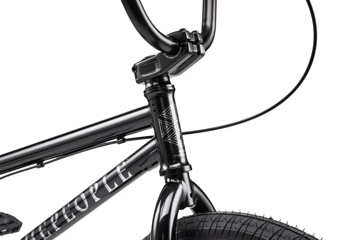 Vélo BMX noir avec guidon et fourche détaillés, cadre robuste pour tricks et freestyle