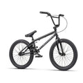 Vélo BMX noir complet avec cadre et roues noires, idéal pour tricks et freestyle